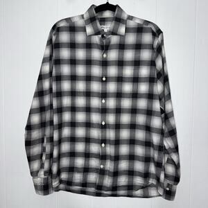 Peter Millar Men’s Autumn Soft Plaid Flannel Shirt Gale Grey Cotton Size Medium